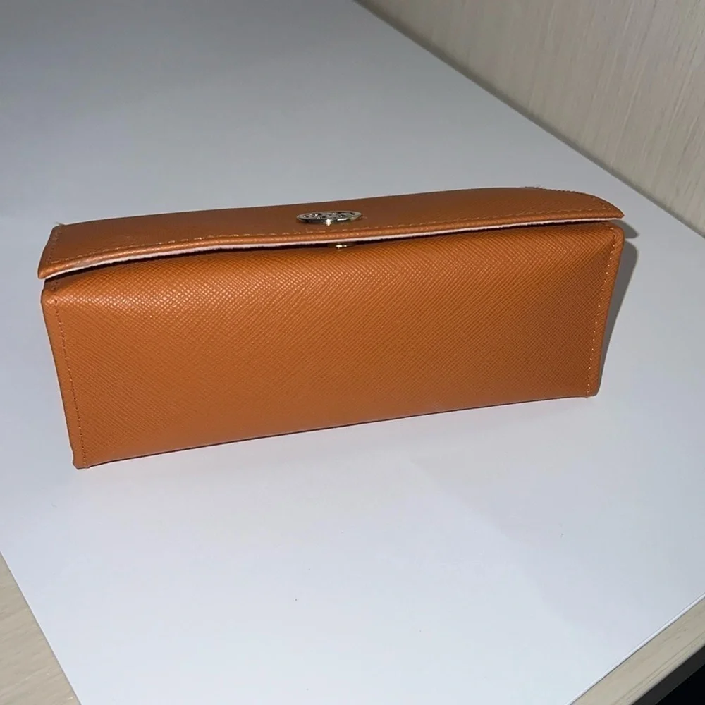 Tory Burch Crossgrain Orange Leather Large Sunglasses Case Clutch